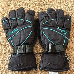 Firefly Black and Teal Winter Gloves, med, euc